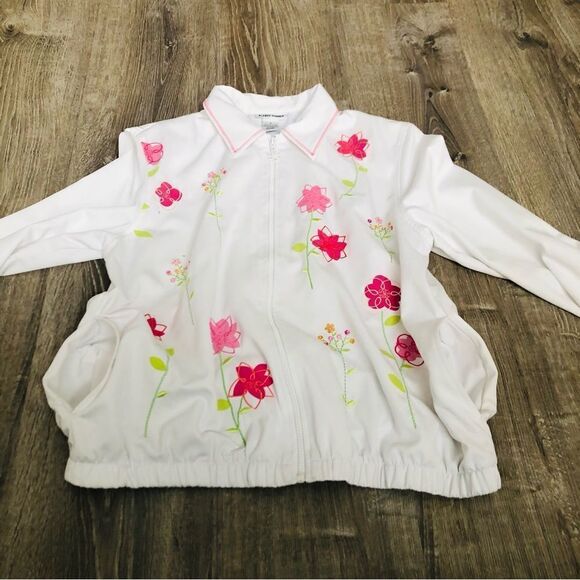 Alfred Dunner White Floral Beaded Long Sleeve Lightweight Zip Up Jacket Sz Small - Picture 7 of 10